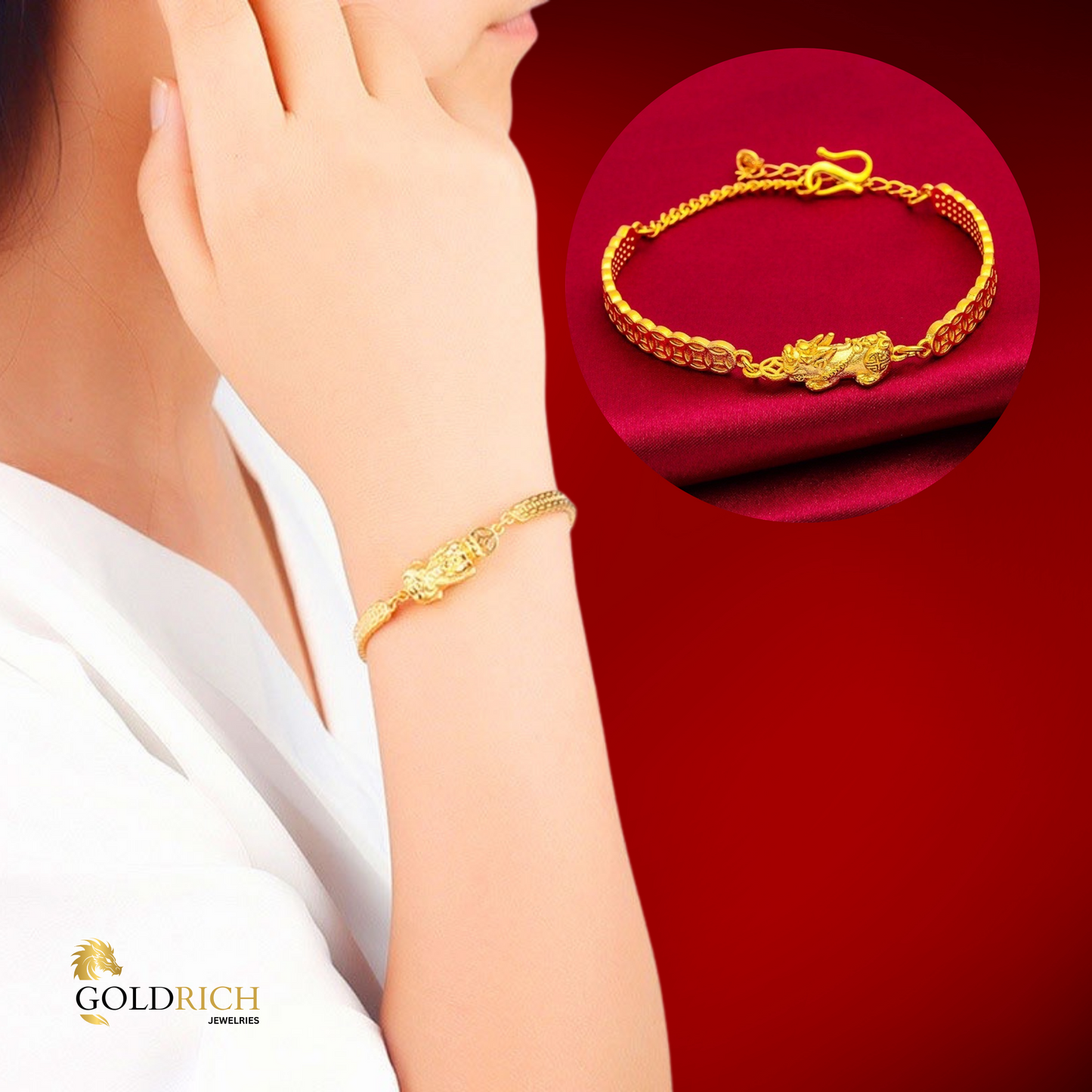 Feng Shui Piyao Bracelet with Money Catcher Chain